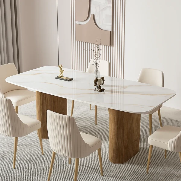 Elegant Marble Dining Table – Natural Marble Top with MDF Wooden Base