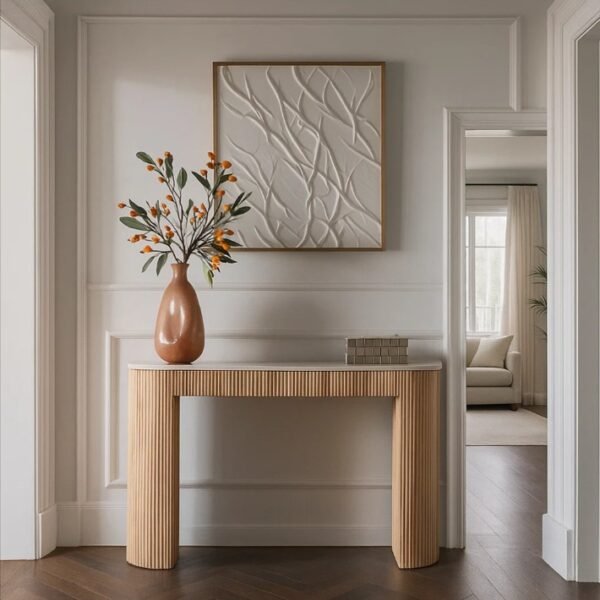 Linea Console Table – Wood Base with Porcelain Top